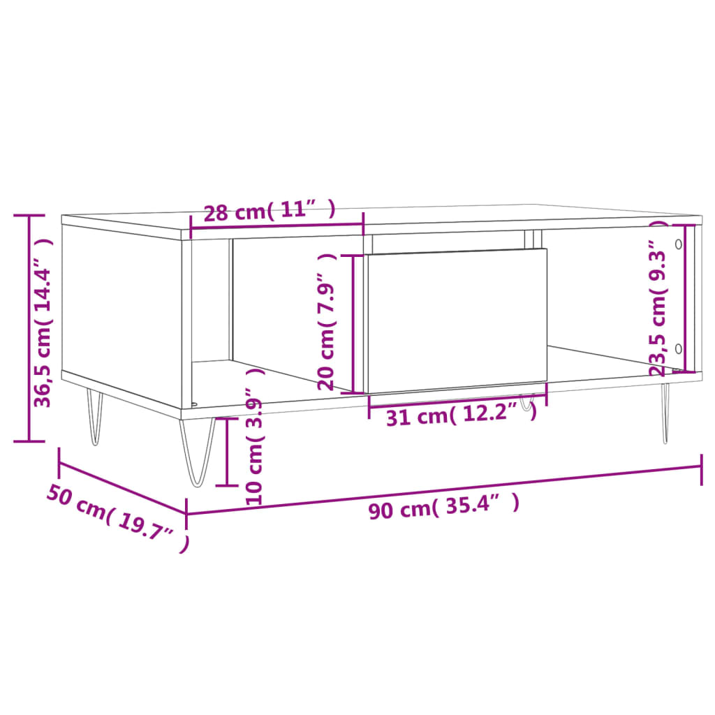 Coffee Table White 90x50x36.5 cm Engineered Wood