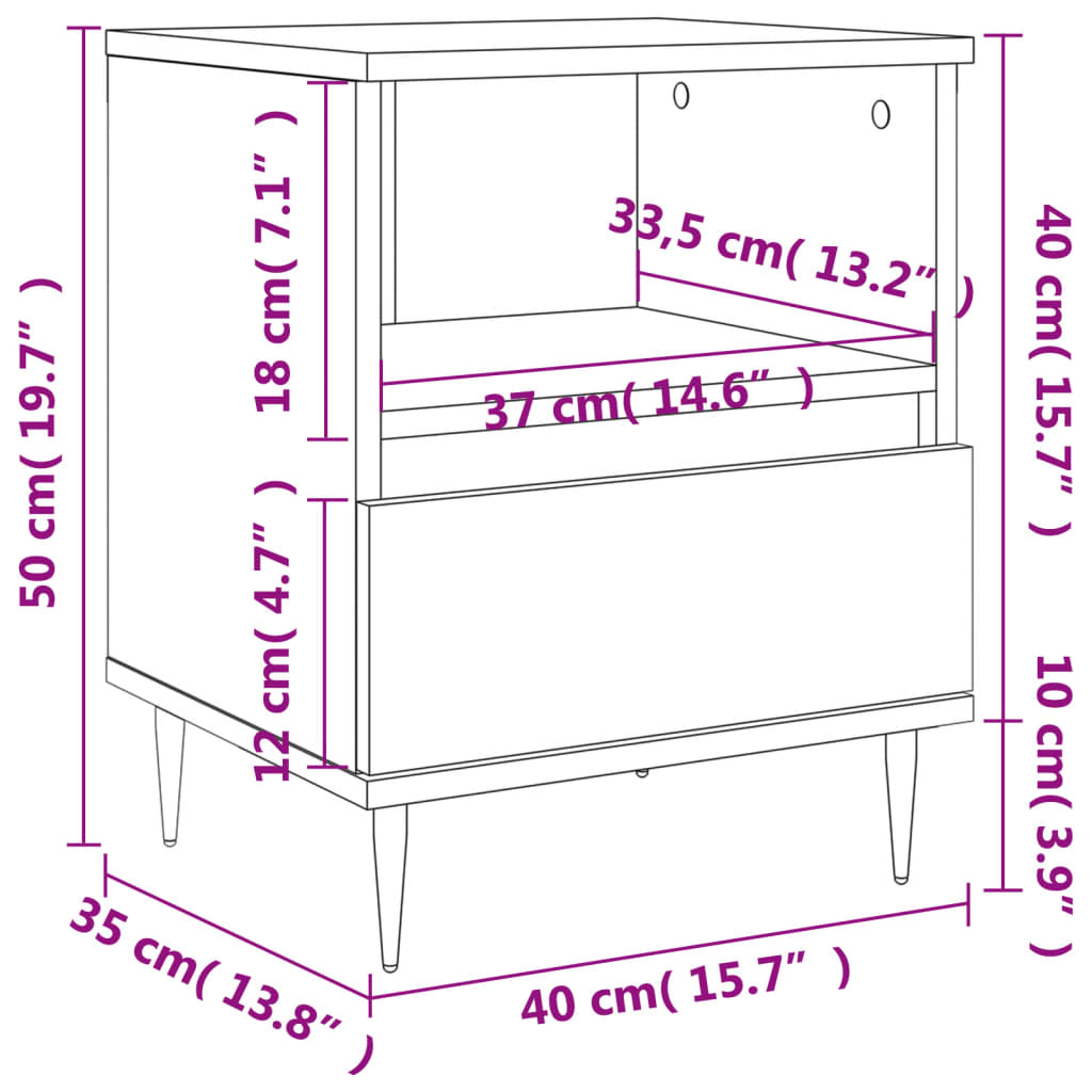 Bedside Cabinet White 40x35x50 cm Engineered Wood