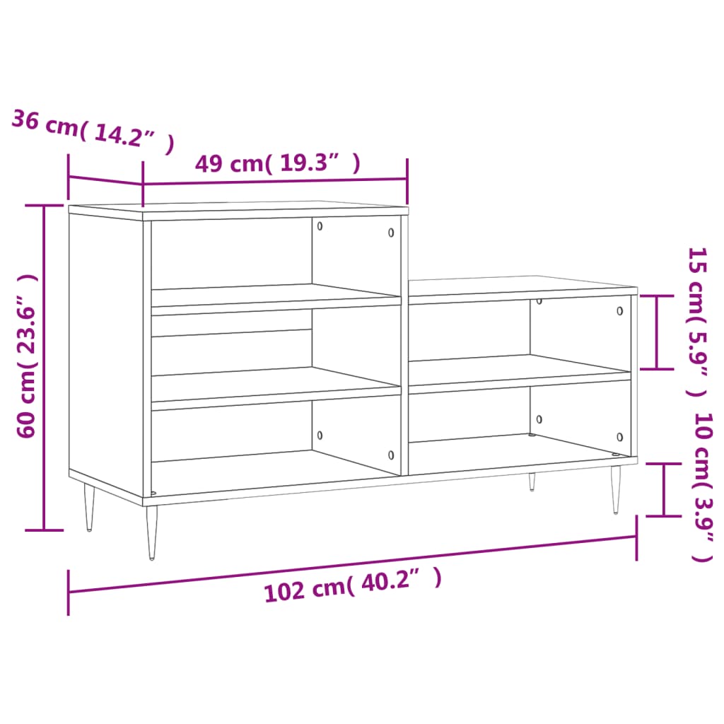 Shoe Cabinet Grey Sonoma 102x36x60 cm Engineered Wood