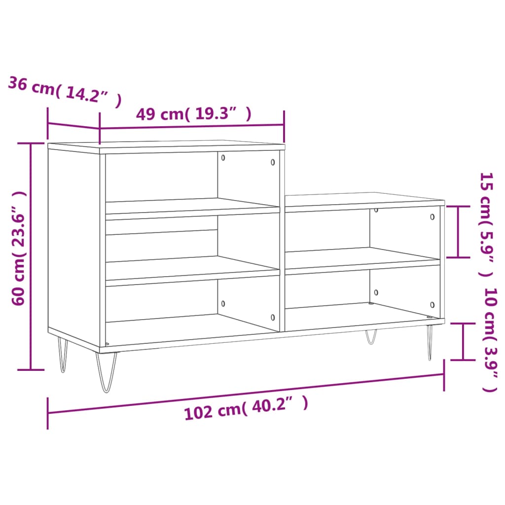 Shoe Cabinet Brown Oak 102x36x60 cm Engineered Wood