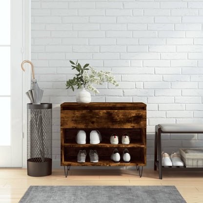 Shoe Cabinet Smoked Oak 70x36x60 cm Engineered Wood