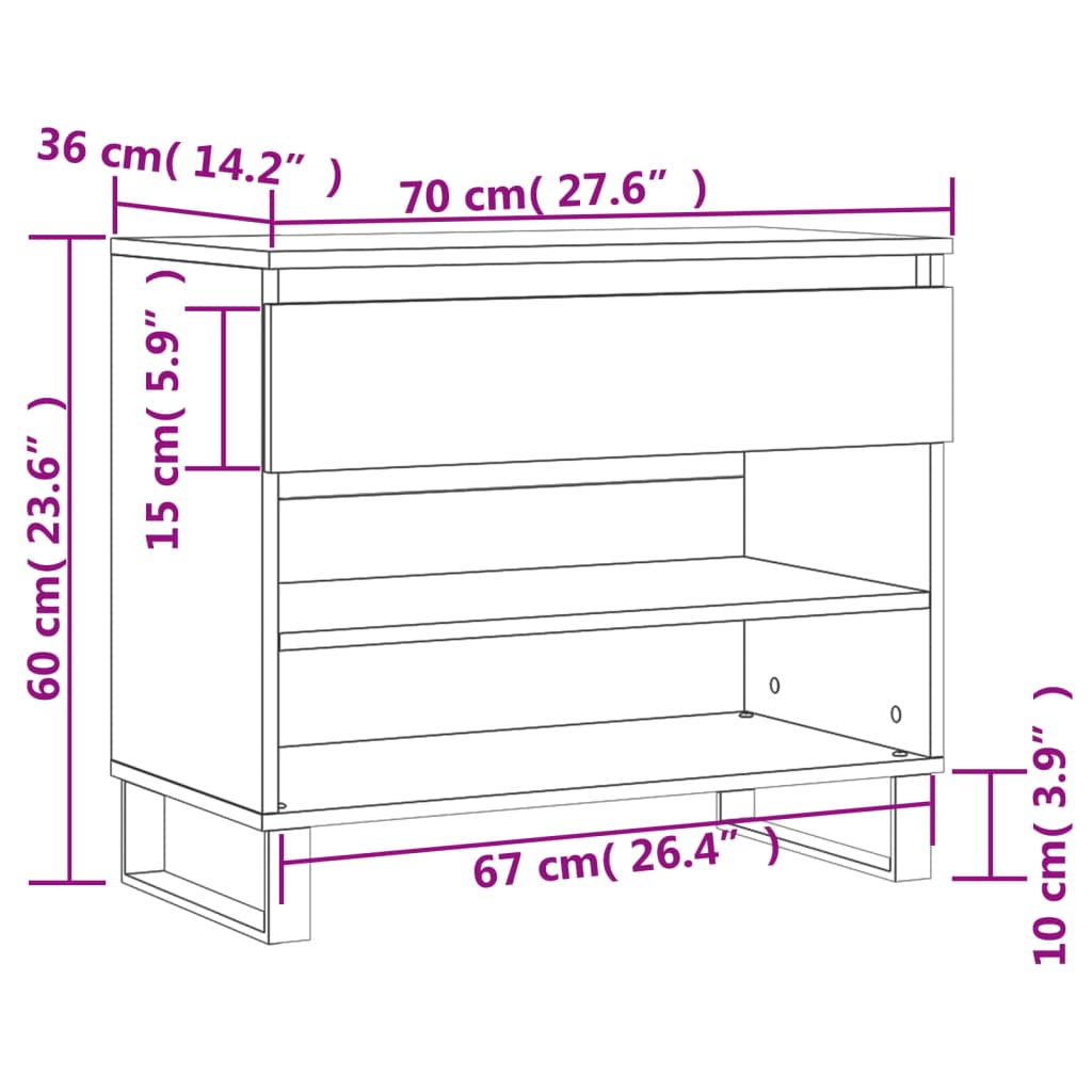 Shoe Cabinet Grey Sonoma 70x36x60 cm Engineered Wood