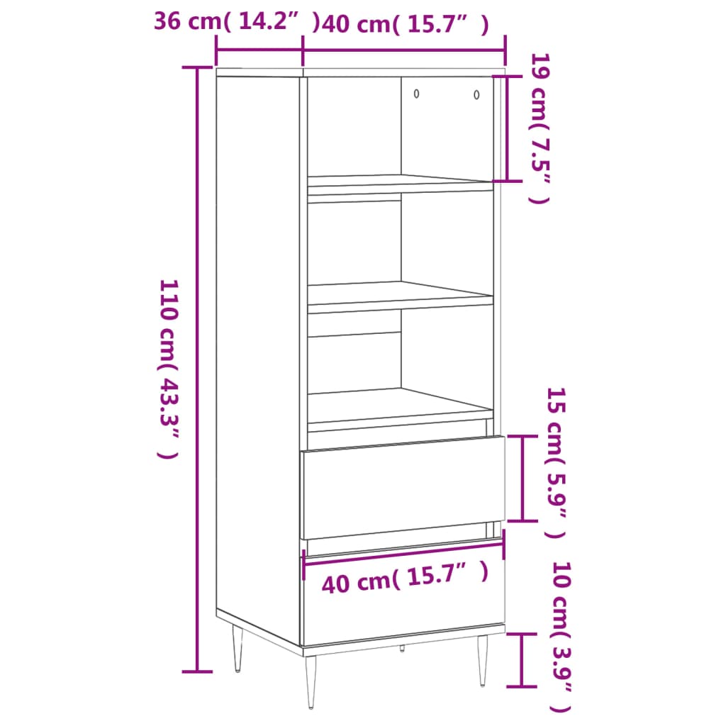 Highboard Smoked Oak 40x36x110 cm Engineered Wood