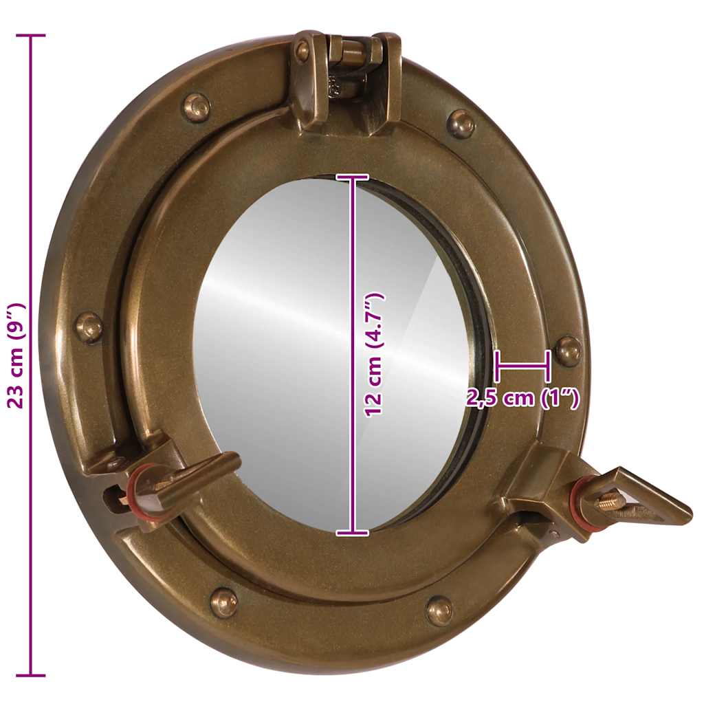  Porthole Mirror Wall Hanging Ø23 cm Aluminium and Glass
