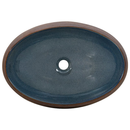 Countertop Basin Brown and Blue Oval 59x40x15 cm Ceramic