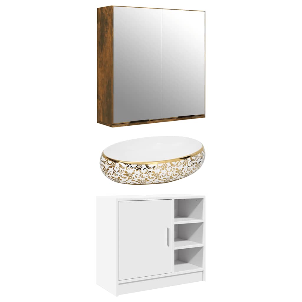 Countertop Basin White and Gold Oval 59x40x15 cm Ceramic