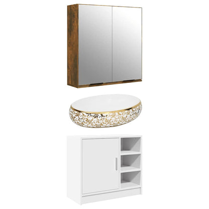 Countertop Basin White and Gold Oval 59x40x15 cm Ceramic