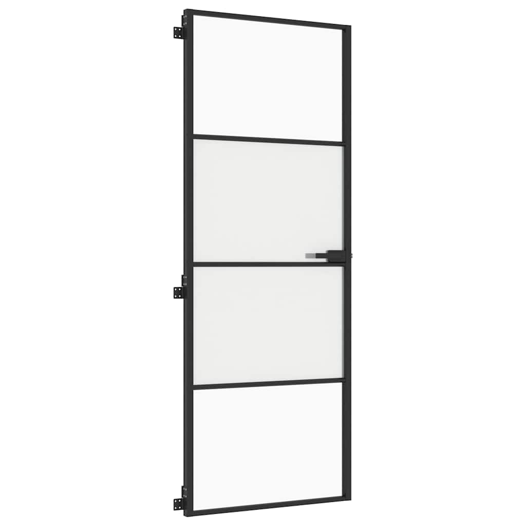 Interior Door Slim Black 76x201.5 cm Tempered Glass and Aluminium