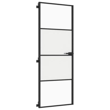 Interior Door Slim Black 76x201.5 cm Tempered Glass and Aluminium