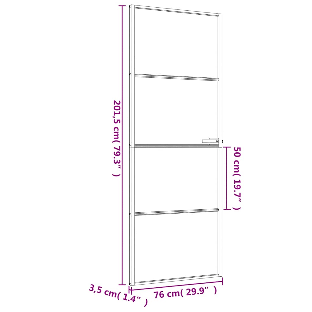 Interior Door Slim Black 76x201.5 cm Tempered Glass and Aluminium