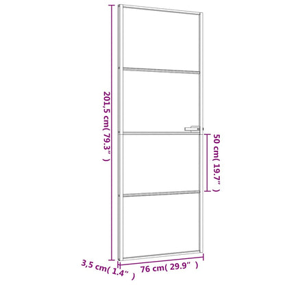Interior Door Slim Black 76x201.5 cm Tempered Glass and Aluminium