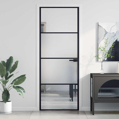 Interior Door Slim Black 76x201.5 cm Tempered Glass and Aluminium