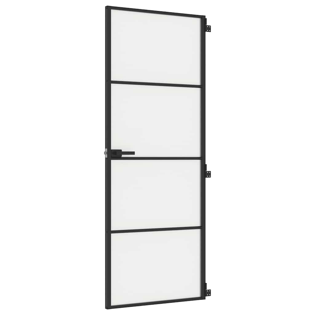 Interior Door Slim Black 76x201.5 cm Tempered Glass and Aluminium