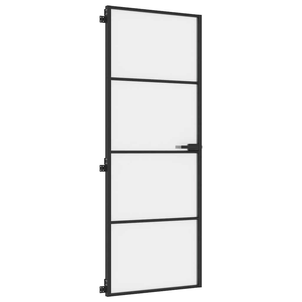Interior Door Slim Black 76x201,5 cm Tempered Glass and Aluminium