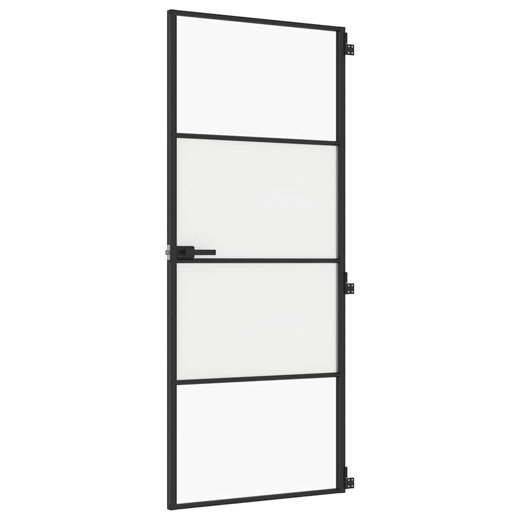 Interior Door Slim Black 83x201.5 cm Tempered Glass and Aluminium