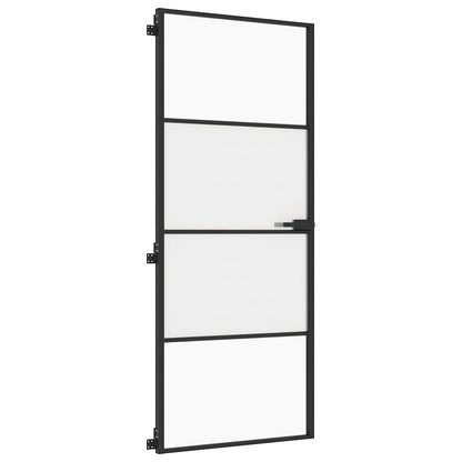 Interior Door Slim Black 83x201.5 cm Tempered Glass and Aluminium