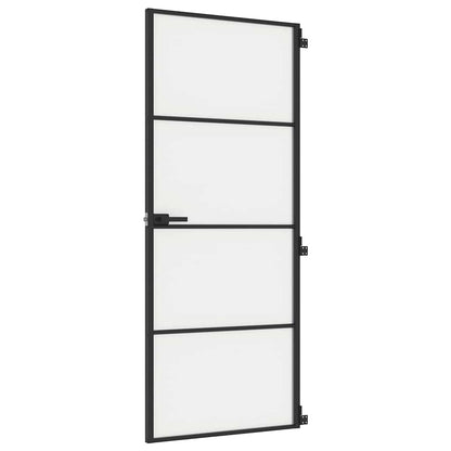 Interior Door Slim Black 83x201.5 cm Tempered Glass and Aluminium