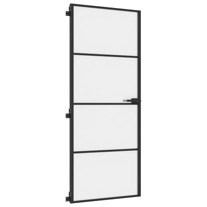Interior Door Slim Black 83x201.5 cm Tempered Glass and Aluminium