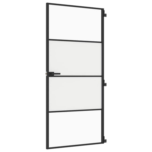 Interior Door Slim Black 93x201,5 cm Tempered Glass and Aluminium