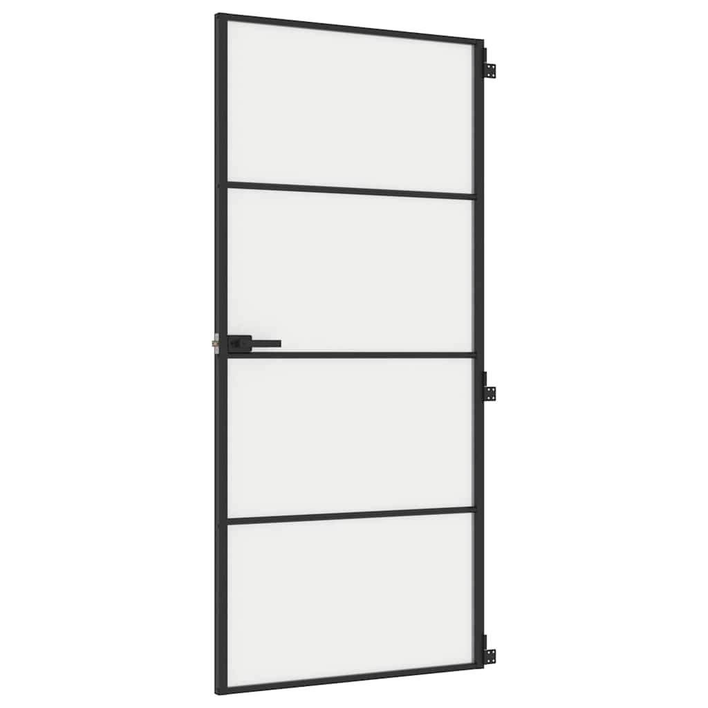 Interior Door Slim Black 93x201.5 cm Tempered Glass and Aluminium