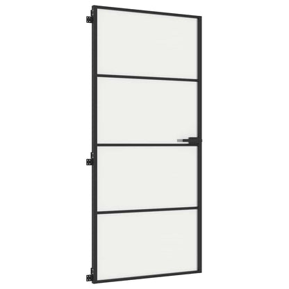 Interior Door Slim Black 93x201.5 cm Tempered Glass and Aluminium