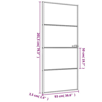 Interior Door Slim Black 93x201.5 cm Tempered Glass and Aluminium