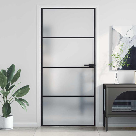 Interior Door Slim Black 93x201.5 cm Tempered Glass&Aluminium