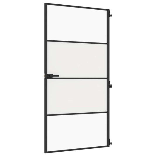 Interior Door Slim Black 102,5x201,5 cm Tempered Glass and Aluminium