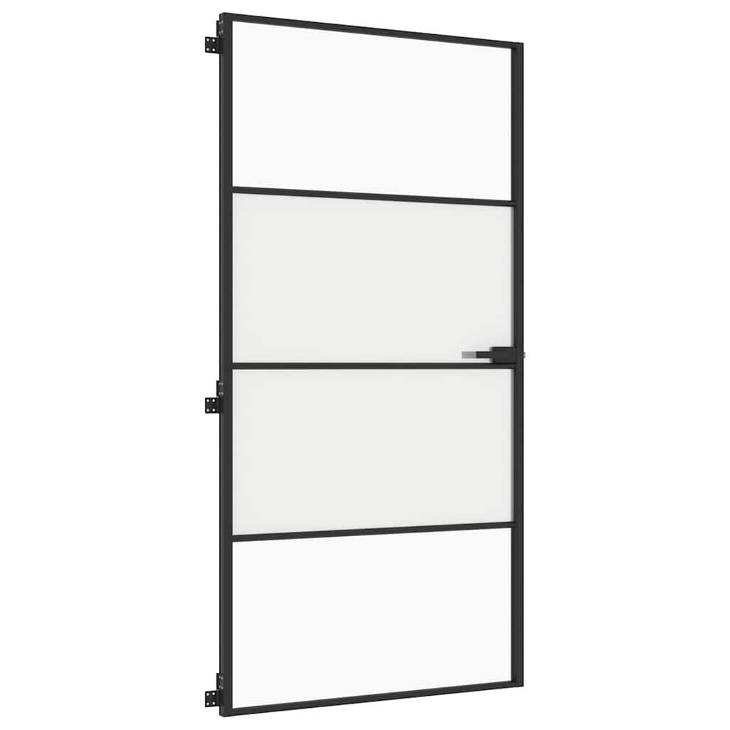 Interior Door Slim Black 102,5x201,5 cm Tempered Glass and Aluminium