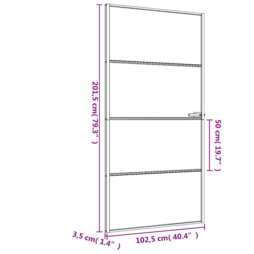 Interior Door Slim Black 102.5x201.5 cm Tempered Glass and Aluminium