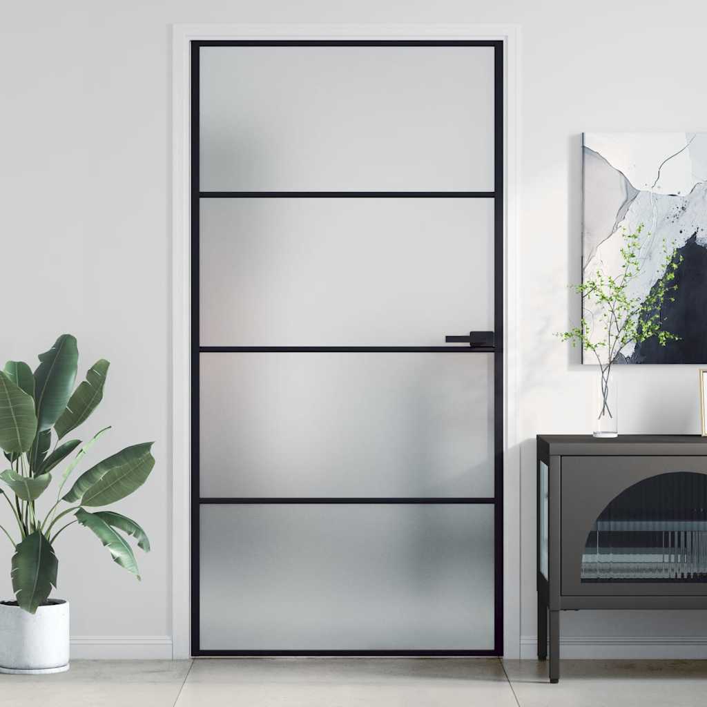 Interior Door Slim Black 102.5x201.5 cm Tempered Glass and Aluminium