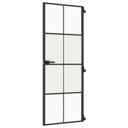 Interior Door Slim Black 76x201.5 cm Tempered Glass and Aluminium