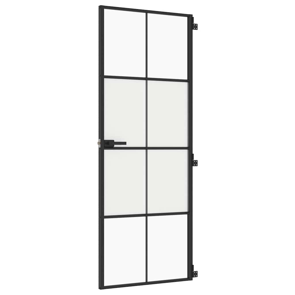 Interior Door Slim Black 76x201.5 cm Tempered Glass and Aluminium