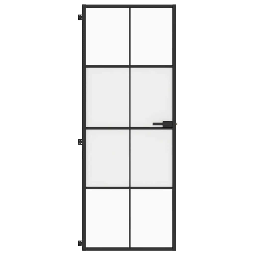 Interior Door Slim Black 76x201.5 cm Tempered Glass and Aluminium