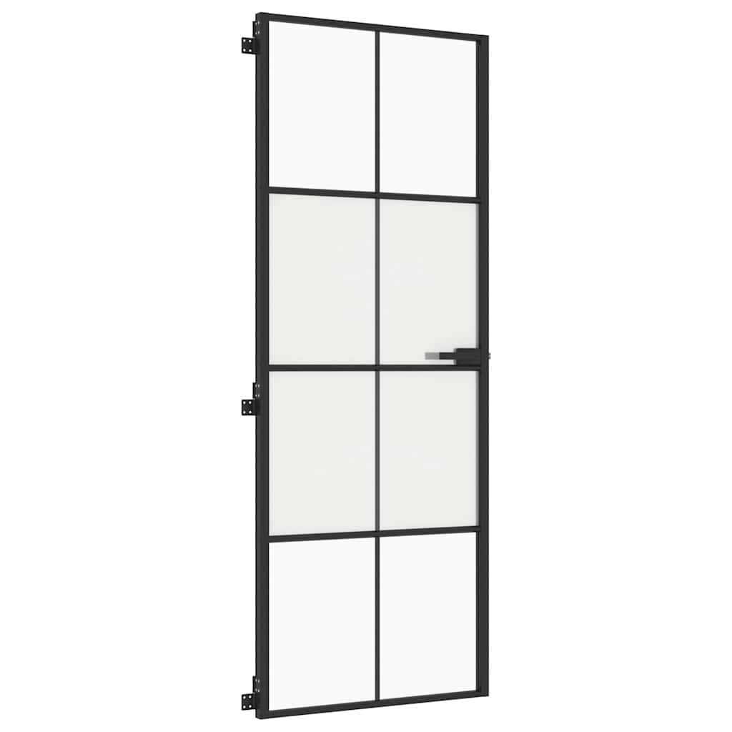Interior Door Slim Black 76x201.5 cm Tempered Glass and Aluminium