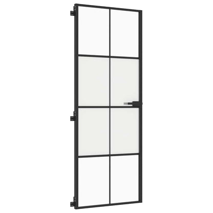 Interior Door Slim Black 76x201.5 cm Tempered Glass and Aluminium