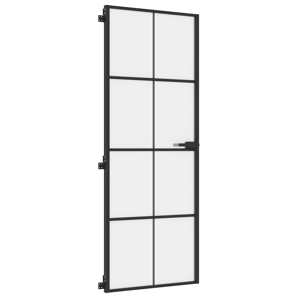 Interior Door Slim Black 76x201.5 cm Tempered Glass and Aluminium