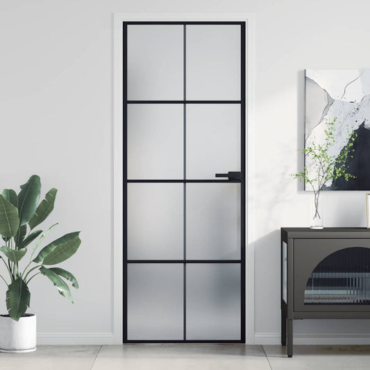 Interior Door Slim Black 76x201.5 cm Tempered Glass&Aluminium