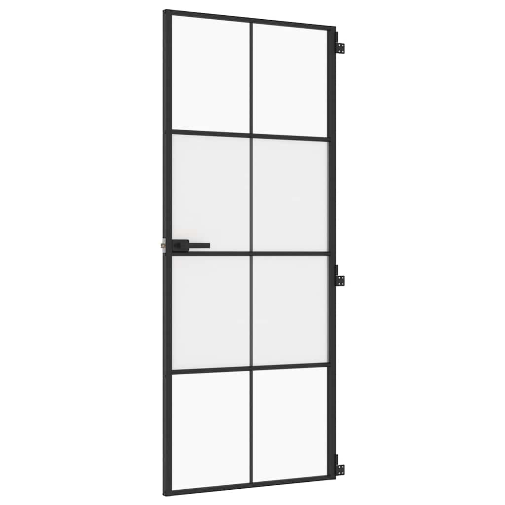 Interior Door Slim Black 83x201.5 cm Tempered Glass and Aluminium