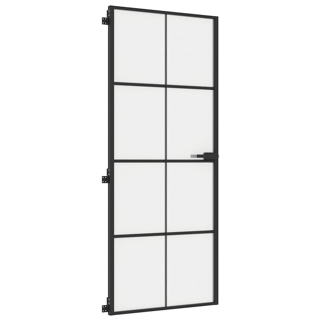 Interior Door Slim Black 83x201.5 cm Tempered Glass and Aluminium