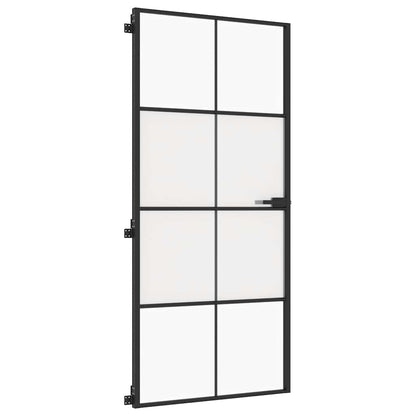 Interior Door Slim Black 93x201.5 cm Tempered Glass and Aluminium