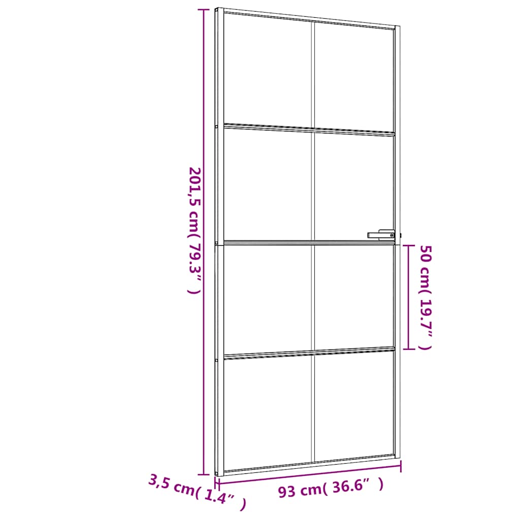 Interior Door Slim Black 93x201.5 cm Tempered Glass and Aluminium
