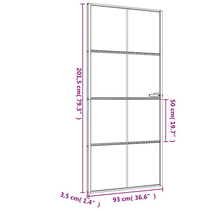 Interior Door Slim Black 93x201.5 cm Tempered Glass and Aluminium