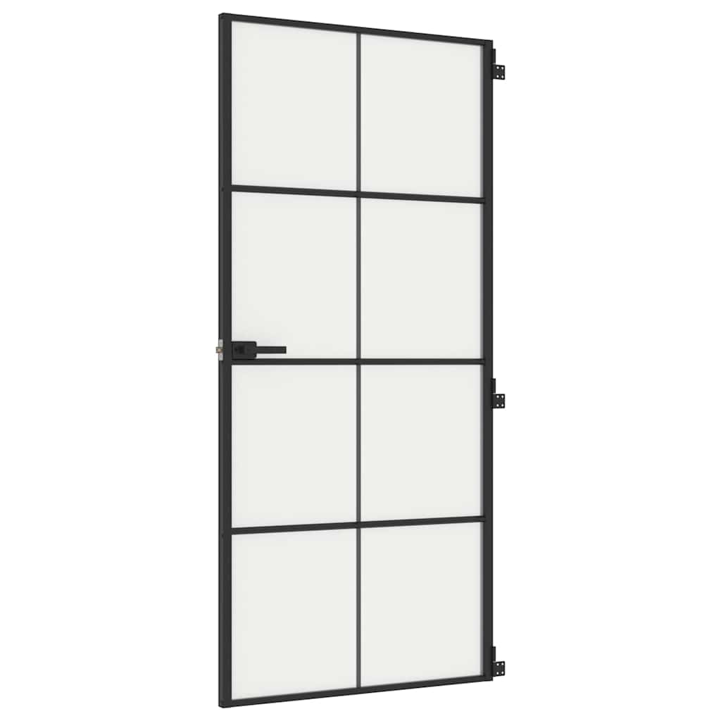 Interior Door Slim Black 93x201.5 cm Tempered Glass and Aluminium