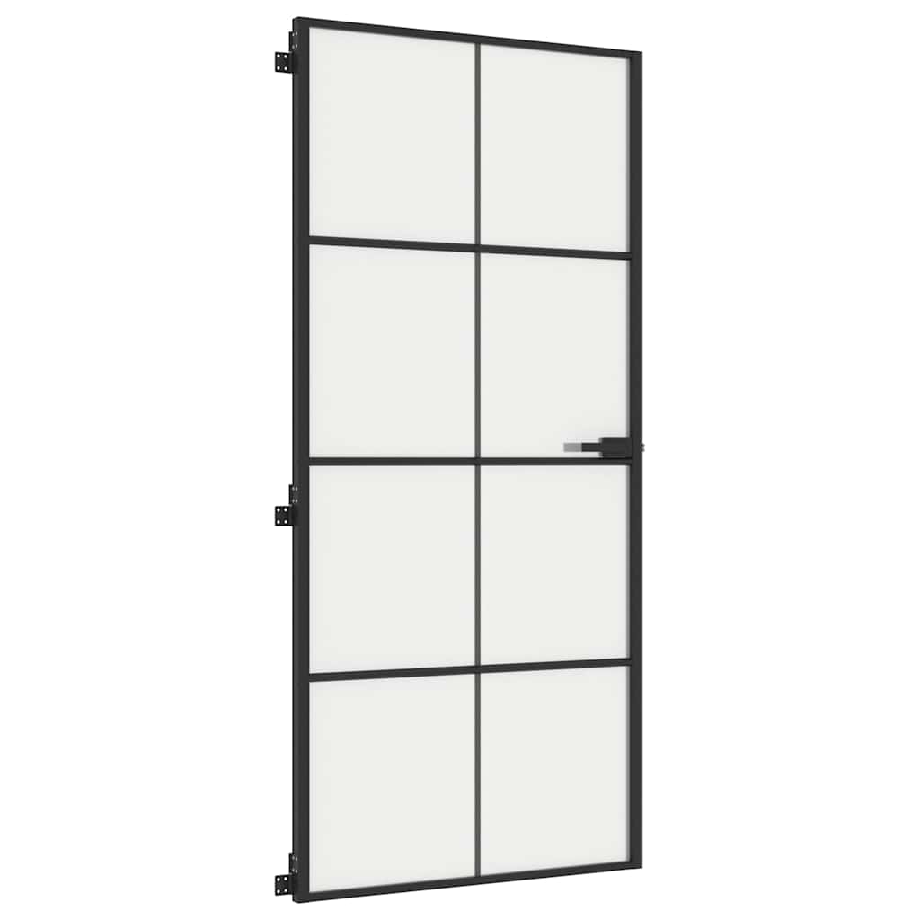 Interior Door Slim Black 93x201.5 cm Tempered Glass and Aluminium