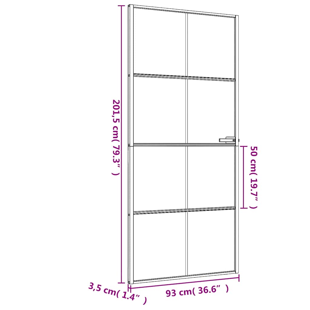 Interior Door Slim Black 93x201.5 cm Tempered Glass and Aluminium