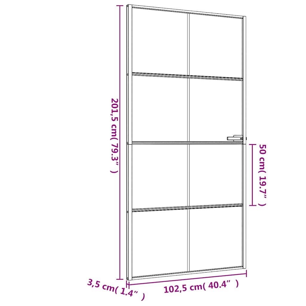 Interior Door Slim Black 102,5x201,5 cm Tempered Glass and Aluminium