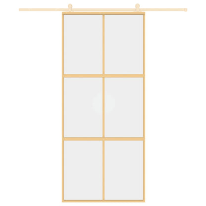 Sliding Door Gold 90x205 cm Clear ESG Glass and Aluminium
