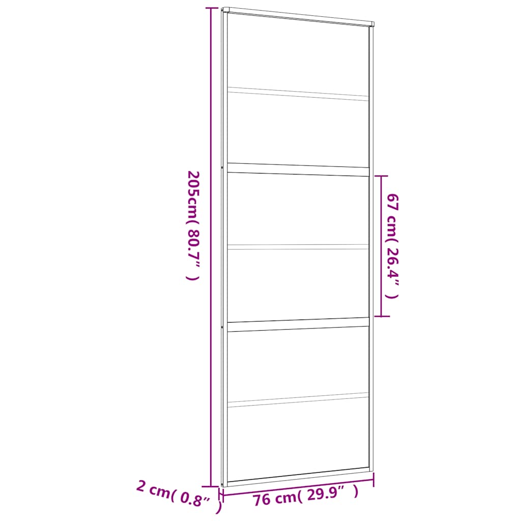 Sliding Door Gold 76x205 cm Clear ESG Glass and Aluminium