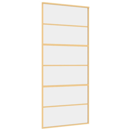 Sliding Door Gold 90x205 cm Clear ESG Glass and Aluminium